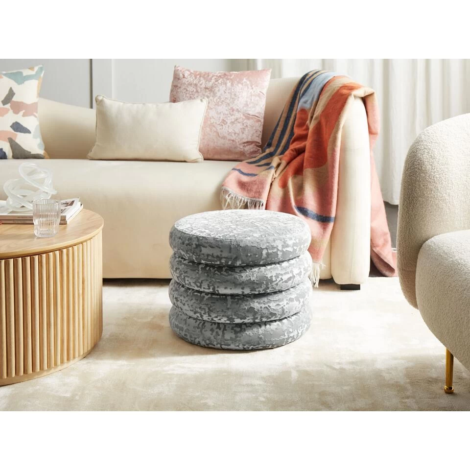 Beliani Poef BREWTON - Grijs Fluweel - Afbeelding 2