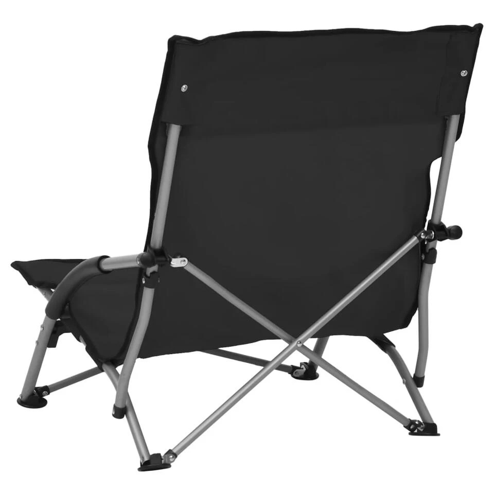 VidaXL Strandstoelen 2 St Inklapbaar Stof Zwart - Afbeelding 4