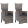 VidaXL Tuinstoelen 2 St Verstelbaar Met Kussens Poly Rattan Grijs