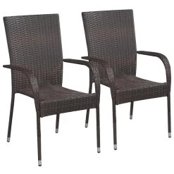 VidaXL Tuinstoelen Stapelbaar 2 St Poly Rattan Bruin