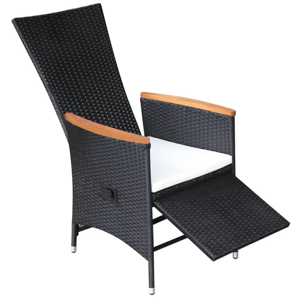 VidaXL Tuinstoelen 2 St Verstelbaar Met Kussens Poly Rattan Zwart - Afbeelding 4