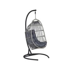 Beliani Hangstoel SESIA - Grijs Polyester, Pe Rotan