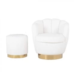 Giga Meubel Teddy Fauteuil Wit - Met Gouden Onderstel - Fauteuil Quinty