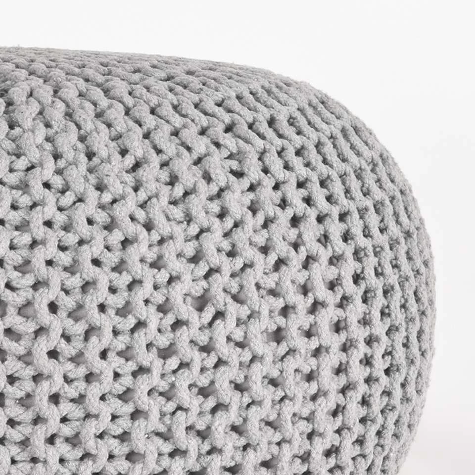 LABEL51 Poef Knitted - Lichtgrijs - Katoen - L - Afbeelding 2