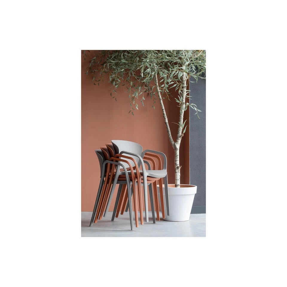 WOOOD Tuinstoel Bent - Kunststof - Taupe - Set Van 4 - Afbeelding 2