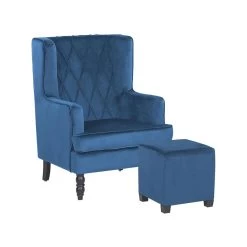 Beliani Fauteuil SANDSET - Blauw Fluweel