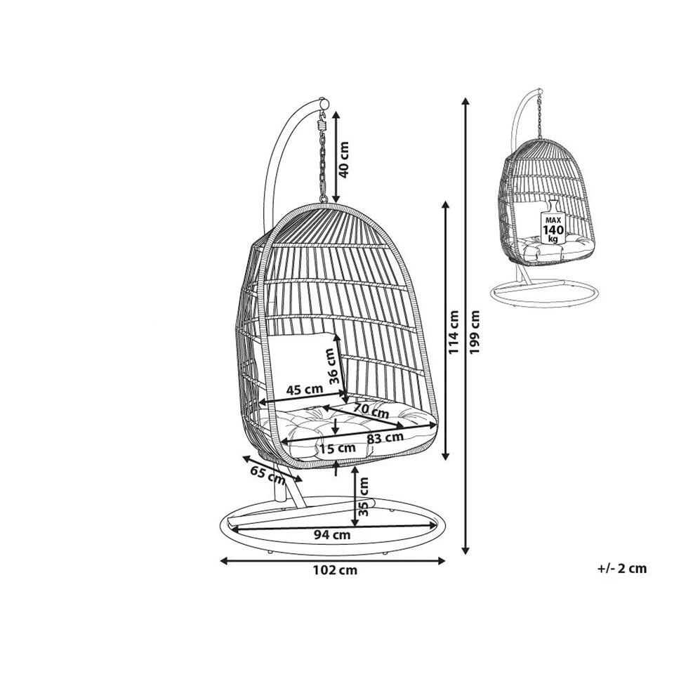 Beliani Hangstoel ALLERA - Zwart Polyester - Afbeelding 3