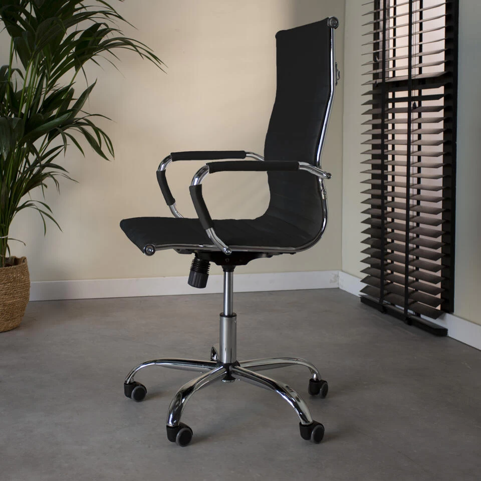 Industriële Bureaustoel Matt Zwart Hoog - 50x55x112 Cm - Kunstleder - Zwart - Afbeelding 2