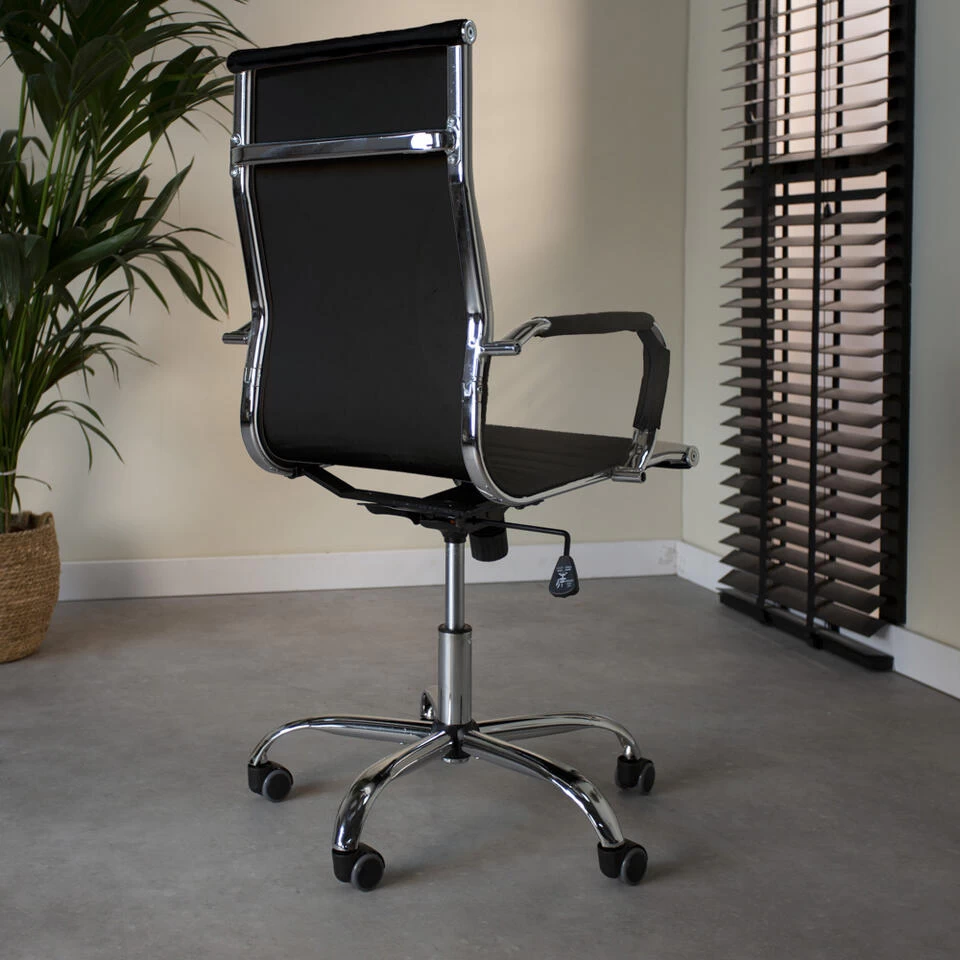 Industriële Bureaustoel Matt Zwart Hoog - 50x55x112 Cm - Kunstleder - Zwart - Afbeelding 3