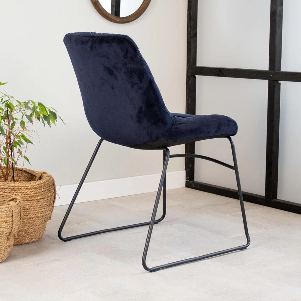 Industriële Eetkamerstoel Mira Velvet Blauw - Stof - Blauw - Afbeelding 4