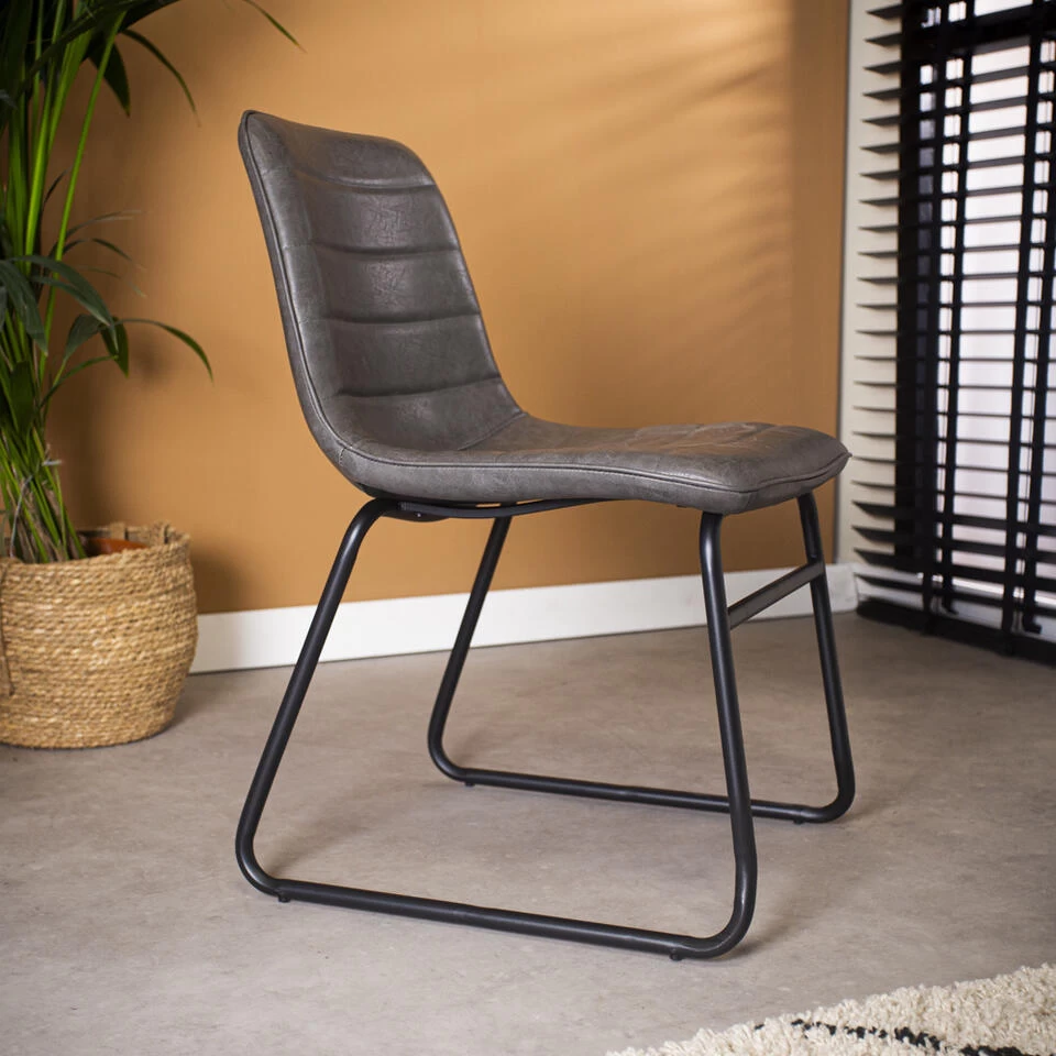 Industriële Eetkamerstoel Mark Antraciet - Kunstleder - Grijs - Afbeelding 2