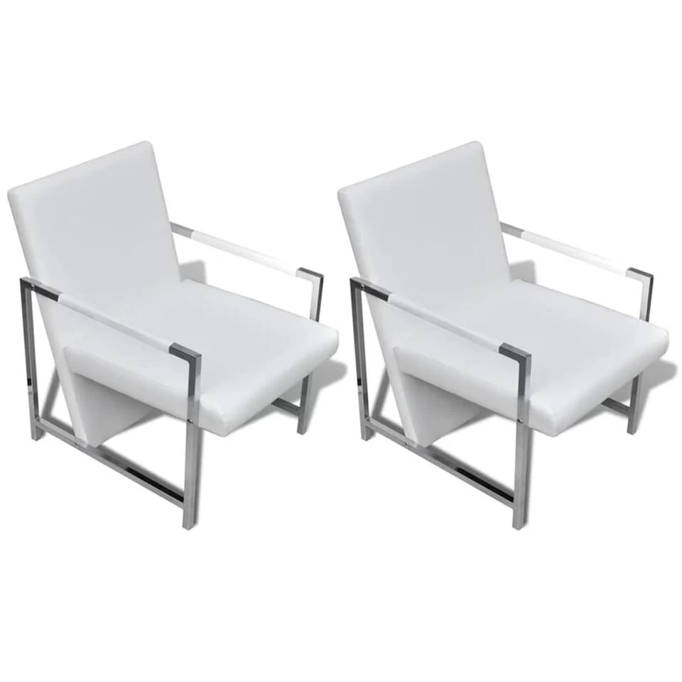 VidaXL Fauteuils 2 St Met Chroom Frame Kunstleer Wit