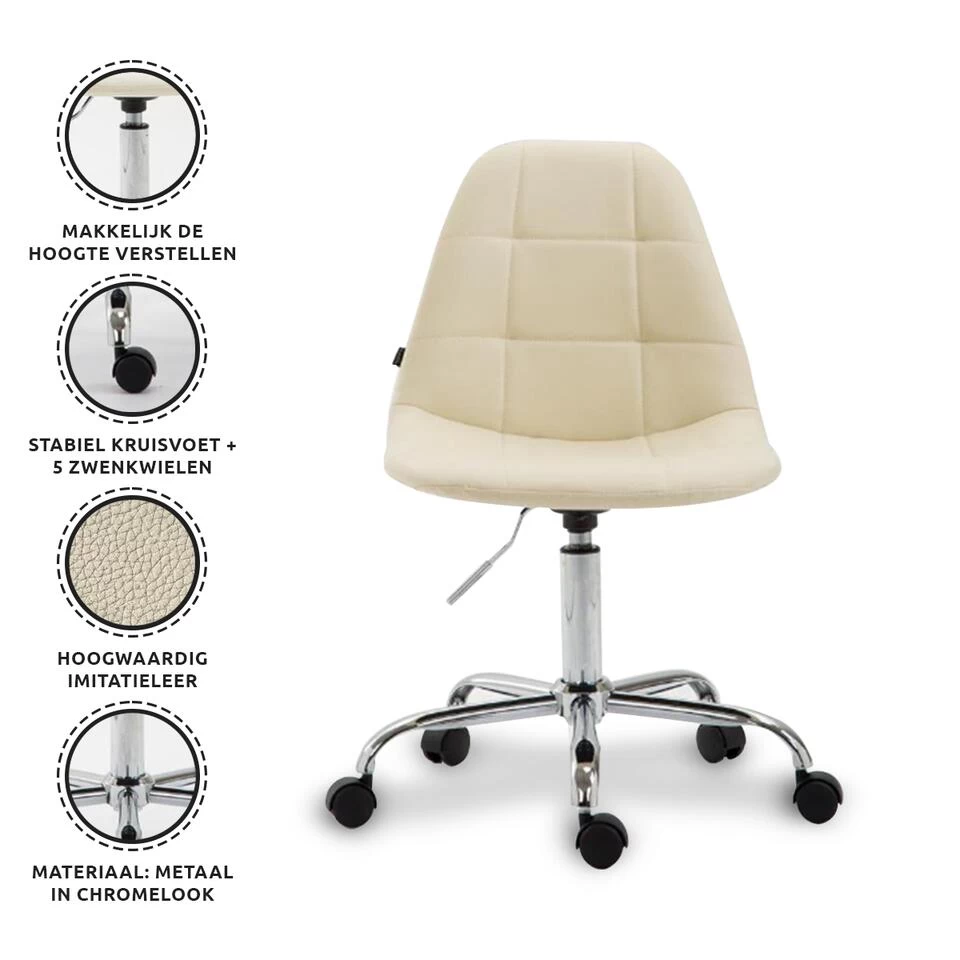 Xairo Rome - Bureaustoel - Kunstleer - Crème - Afbeelding 4