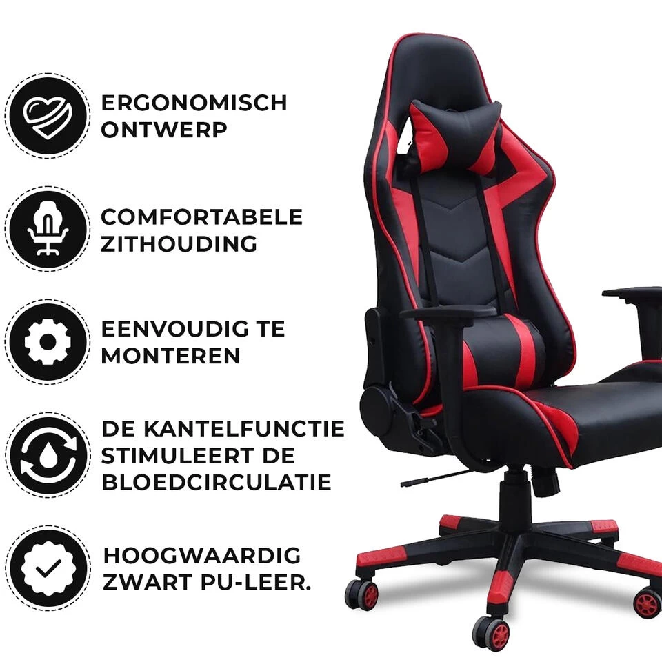 Gamestoel Las Vegas - Zwart / Rood - Gaming Stoel - Bureaustoel - Afbeelding 2