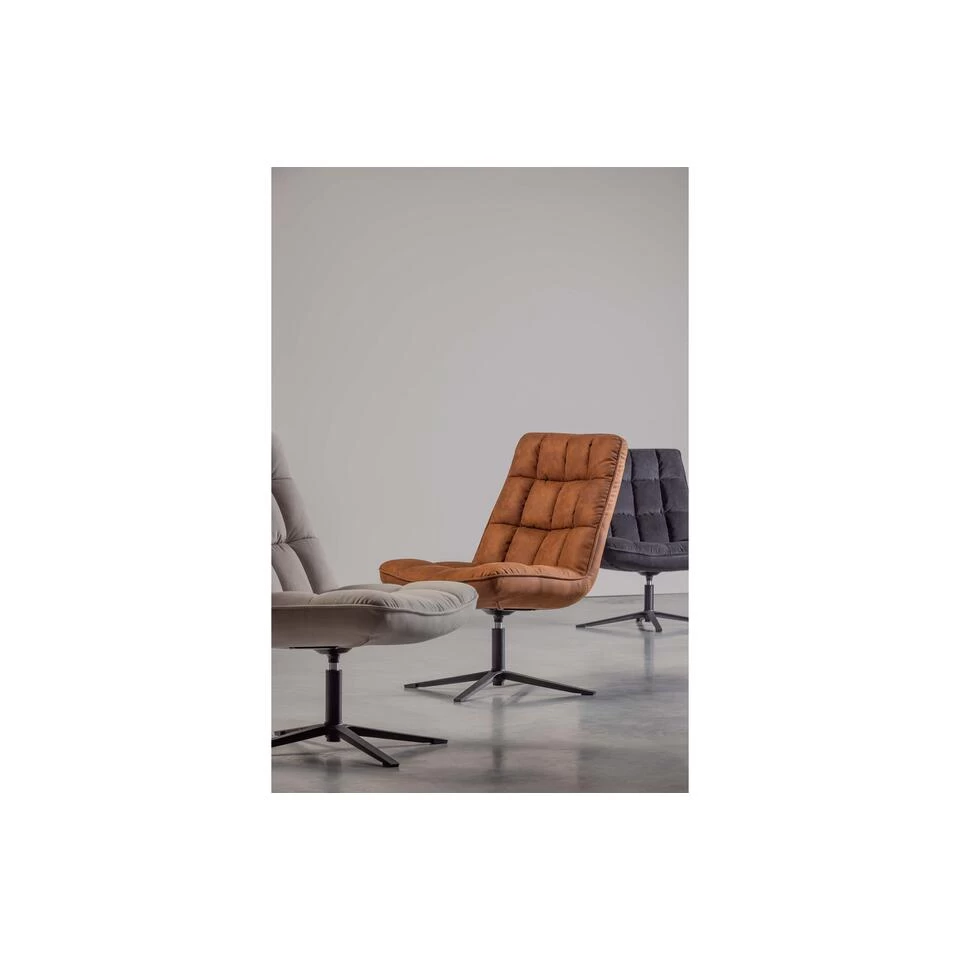 WOOOD Dirkje Draaifauteuil - Leerlook - Cognac - 101x70x85 - Afbeelding 2