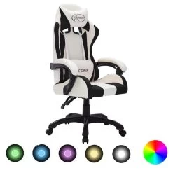 VidaXL Racestoel Met RGB LED-verlichting Kunstleer Wit En Zwart
