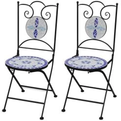 VidaXL Bistrostoelen Inklapbaar 2 St Keramiek Blauw En Wit