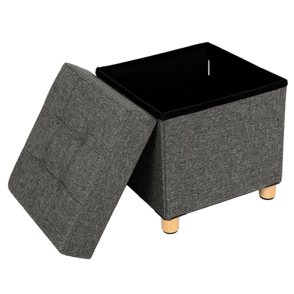 ACAZA Poef - Opvouwbaar - Met Poten - Stof - 38 Cm - Donkergrijs - Afbeelding 3