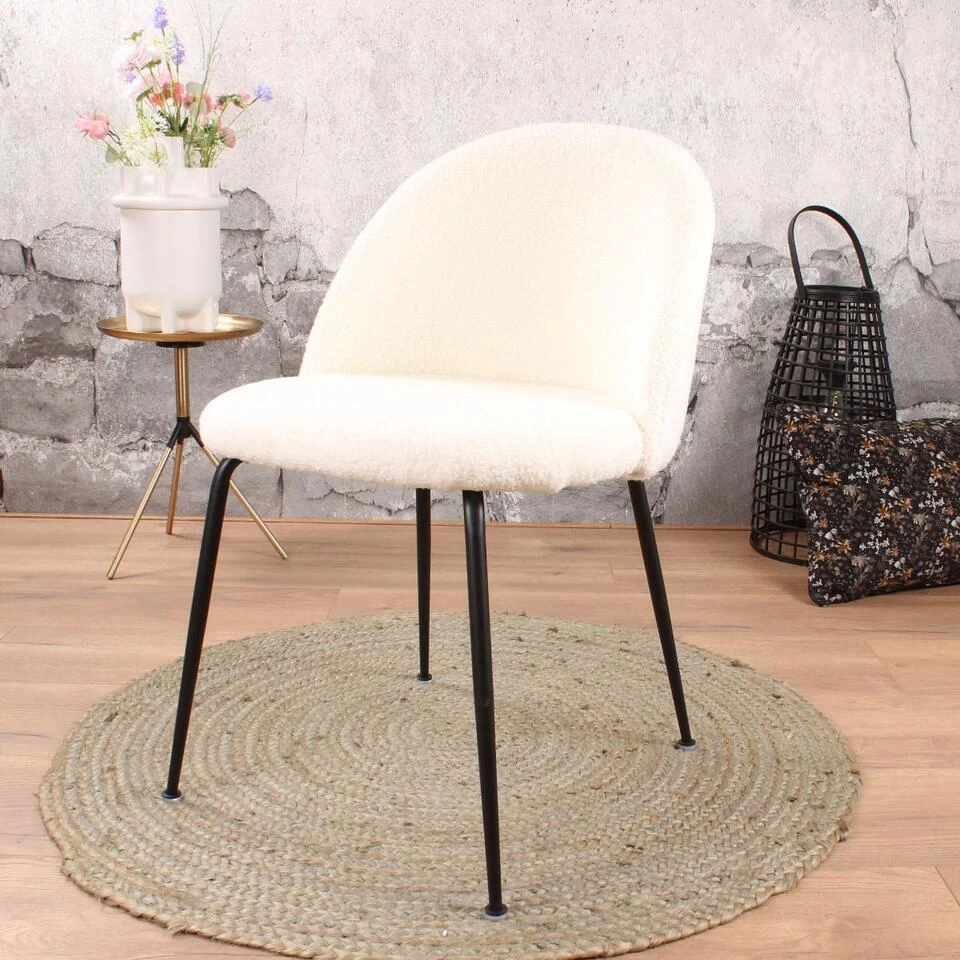 DS4U® Luuk Eetkamerstoel Teddy - Stof - Wit - Afbeelding 2