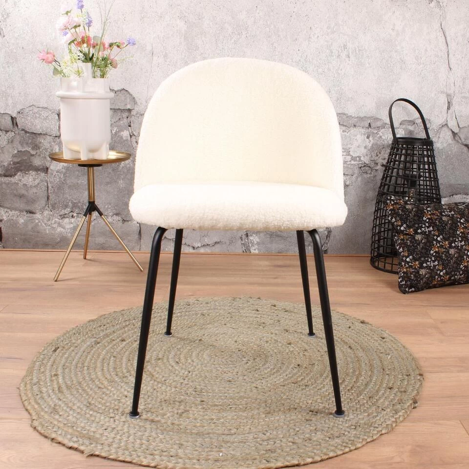 DS4U® Luuk Eetkamerstoel Teddy - Stof - Wit - Afbeelding 3