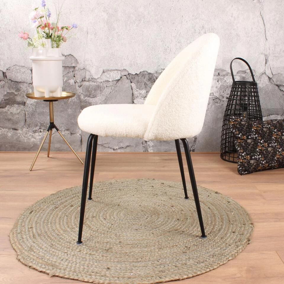 DS4U® Luuk Eetkamerstoel Teddy - Stof - Wit - Afbeelding 4