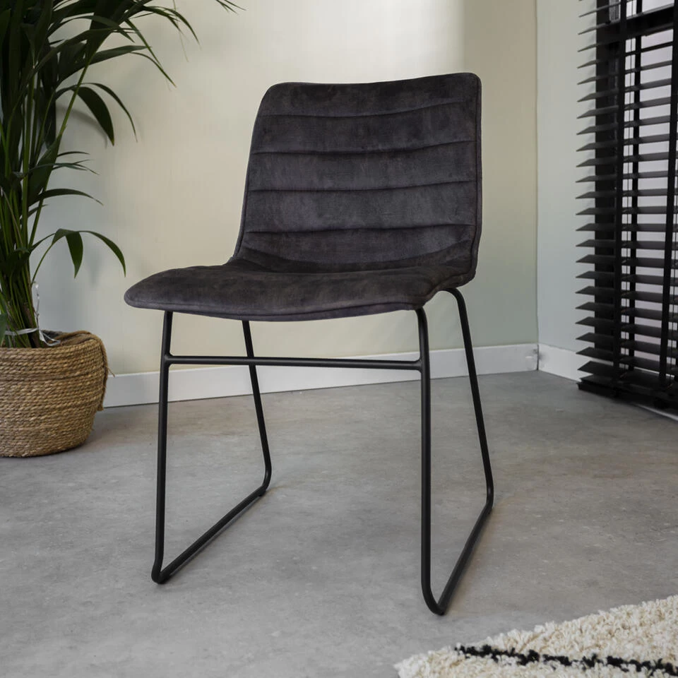 Set Van 2 Eetkamerstoelen Vienna Velvet Grijs - Stof - Grijs - Afbeelding 2