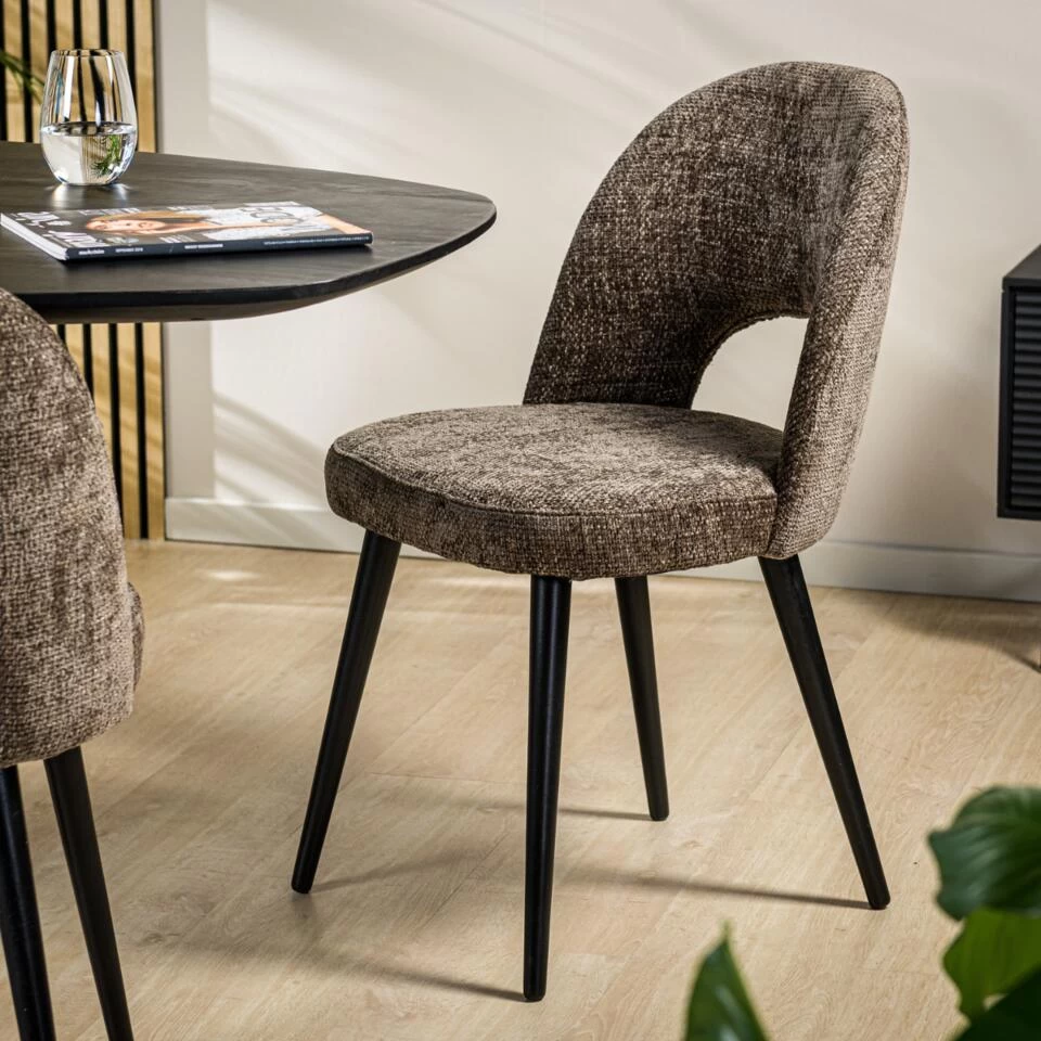 Devin Eetkamerstoel - Stof - Bruin - Afbeelding 2