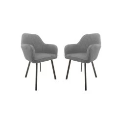 HSM Collection Eetkamerstoel Demi Lichtgrijs/Zwart Teddy/Metaal Set Van 2