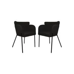 HSM Collection Eetkamerstoel Luca Set Van 2 Antraciet/Zwart Teddy/Bouclé/Metaal