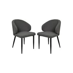 HSM Collection Eetkamerstoel Yuna Grijs Teddy/Metaal Set Van 2