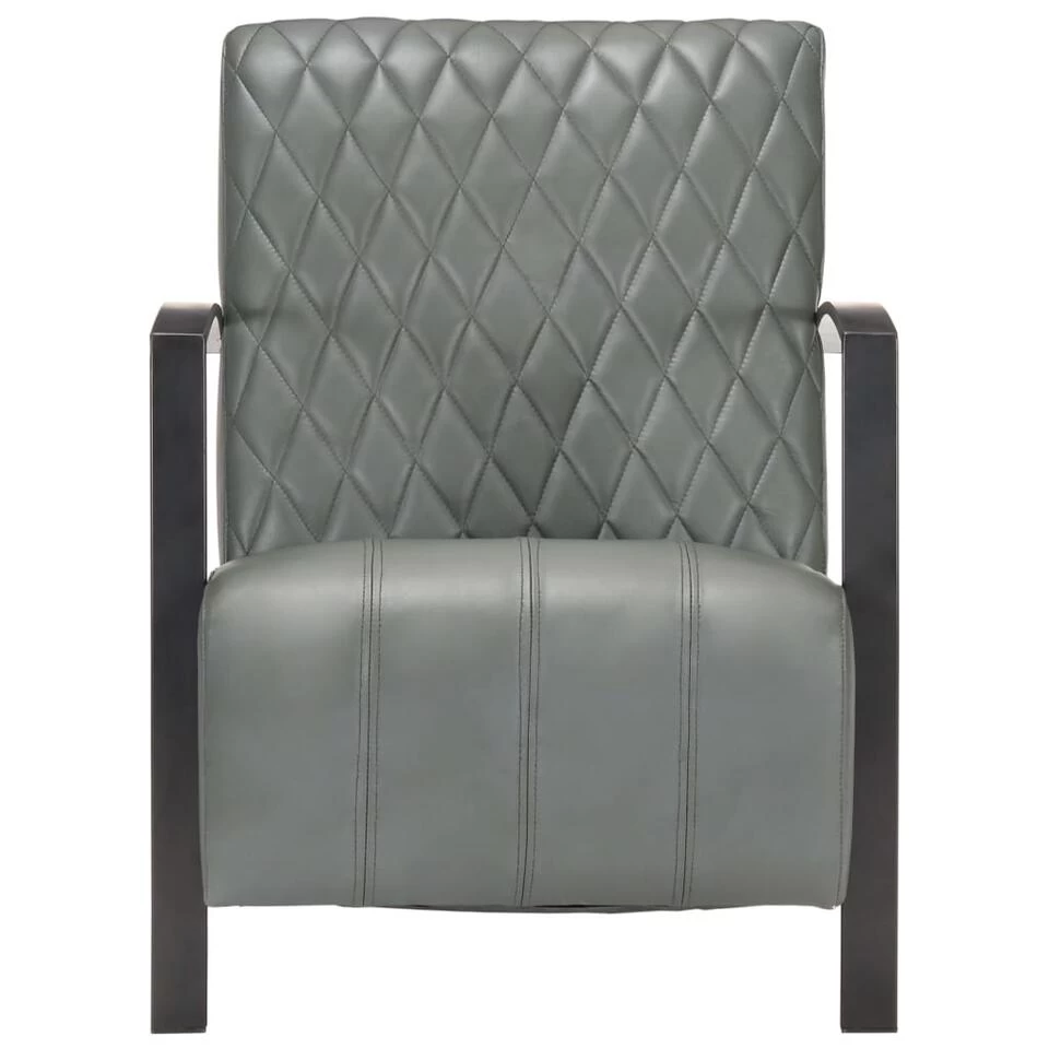 VidaXL Fauteuil Echt Leer Grijs - Afbeelding 2