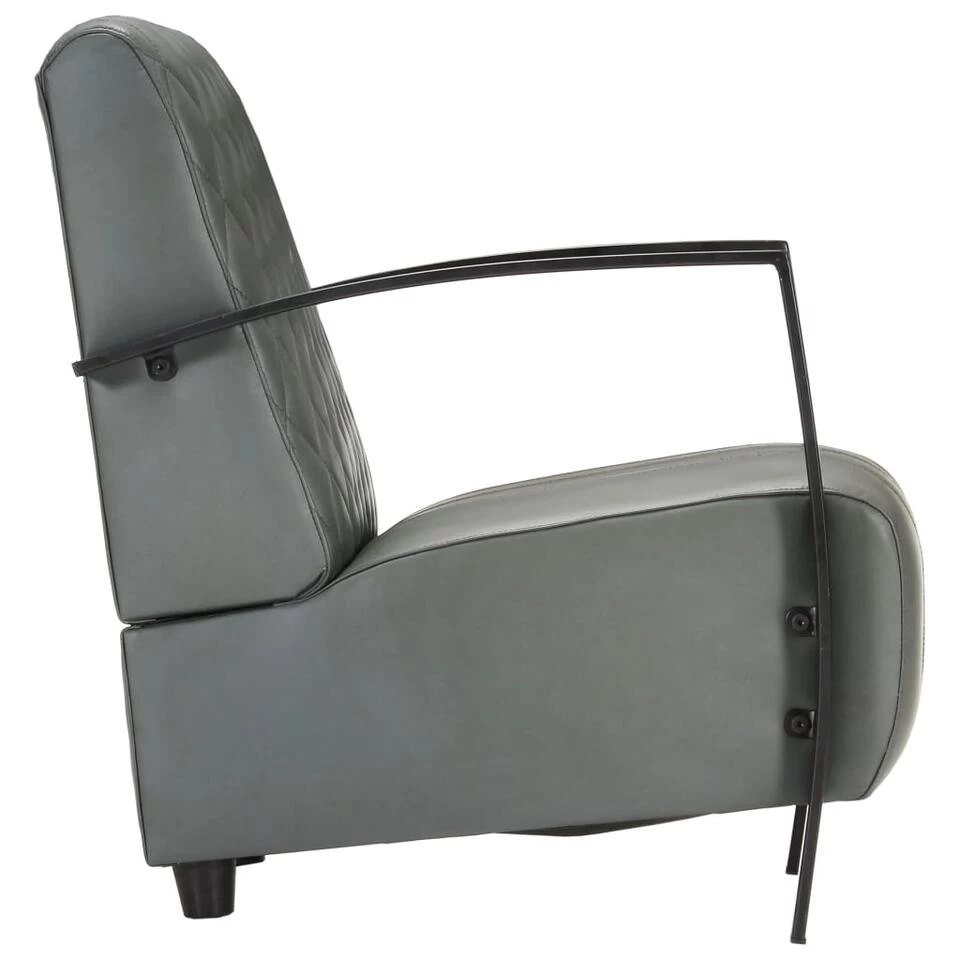 VidaXL Fauteuil Echt Leer Grijs - Afbeelding 3
