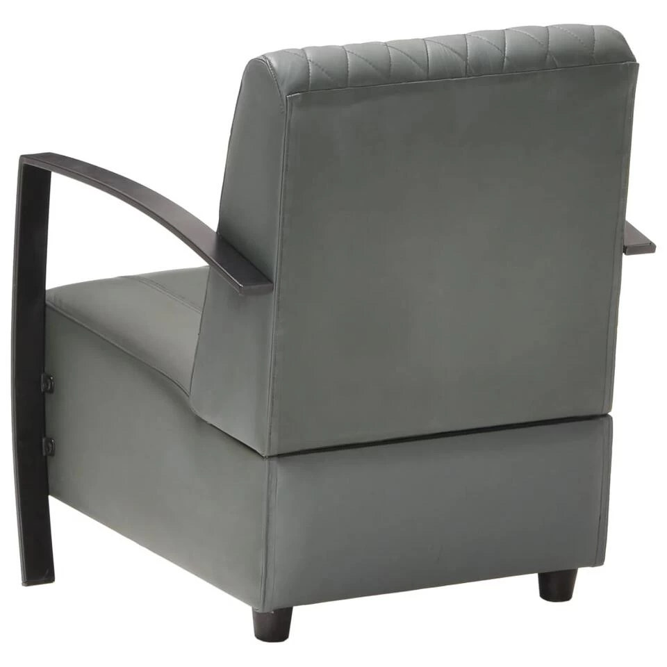 VidaXL Fauteuil Echt Leer Grijs - Afbeelding 4