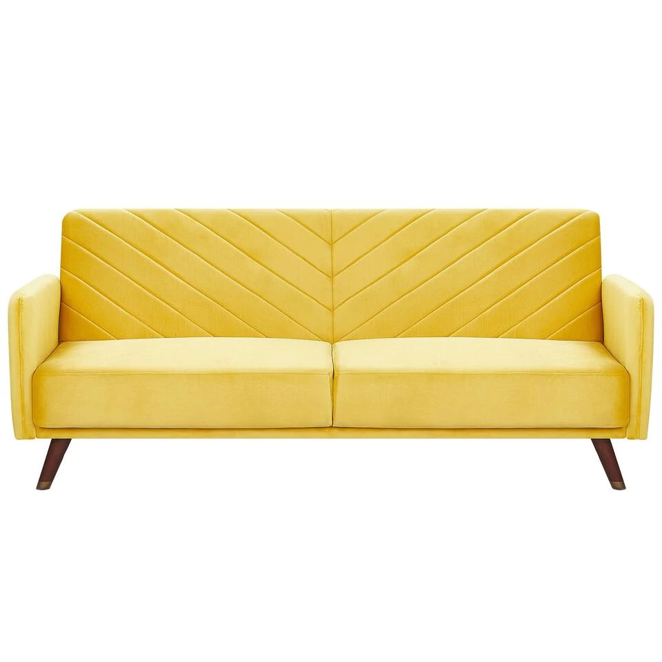 Beliani Driezitsbank - SENJA Geel Fluweel