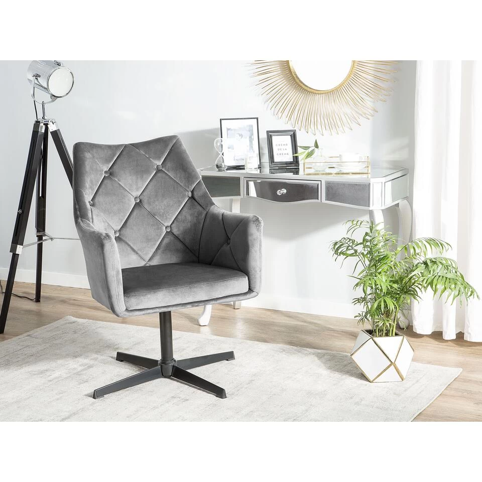 Beliani Fauteuil VAKSALA - Grijs Fluweel - Afbeelding 2