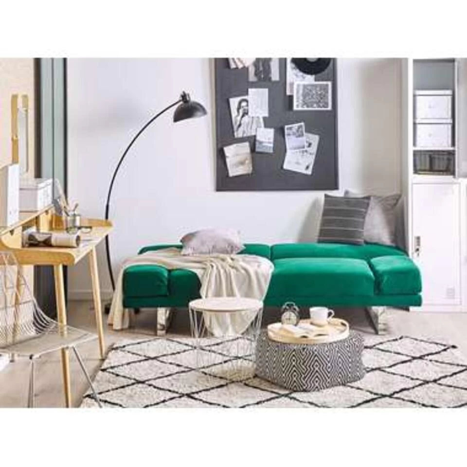 Beliani Slaapbank - YORK Groen Fluweel - Afbeelding 4