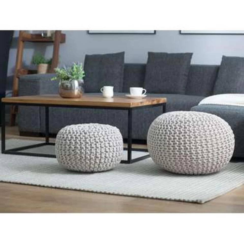 Beliani Poef CONRAD - Grijs Katoen - Afbeelding 2