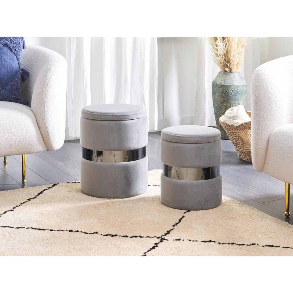 Beliani Poef DORIS - Grijs Fluweel - Afbeelding 2