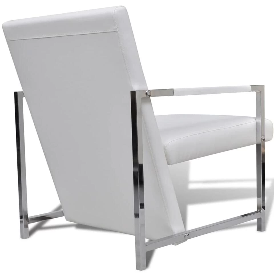 VidaXL Fauteuils 2 St Met Chroom Frame Kunstleer Wit - Afbeelding 4