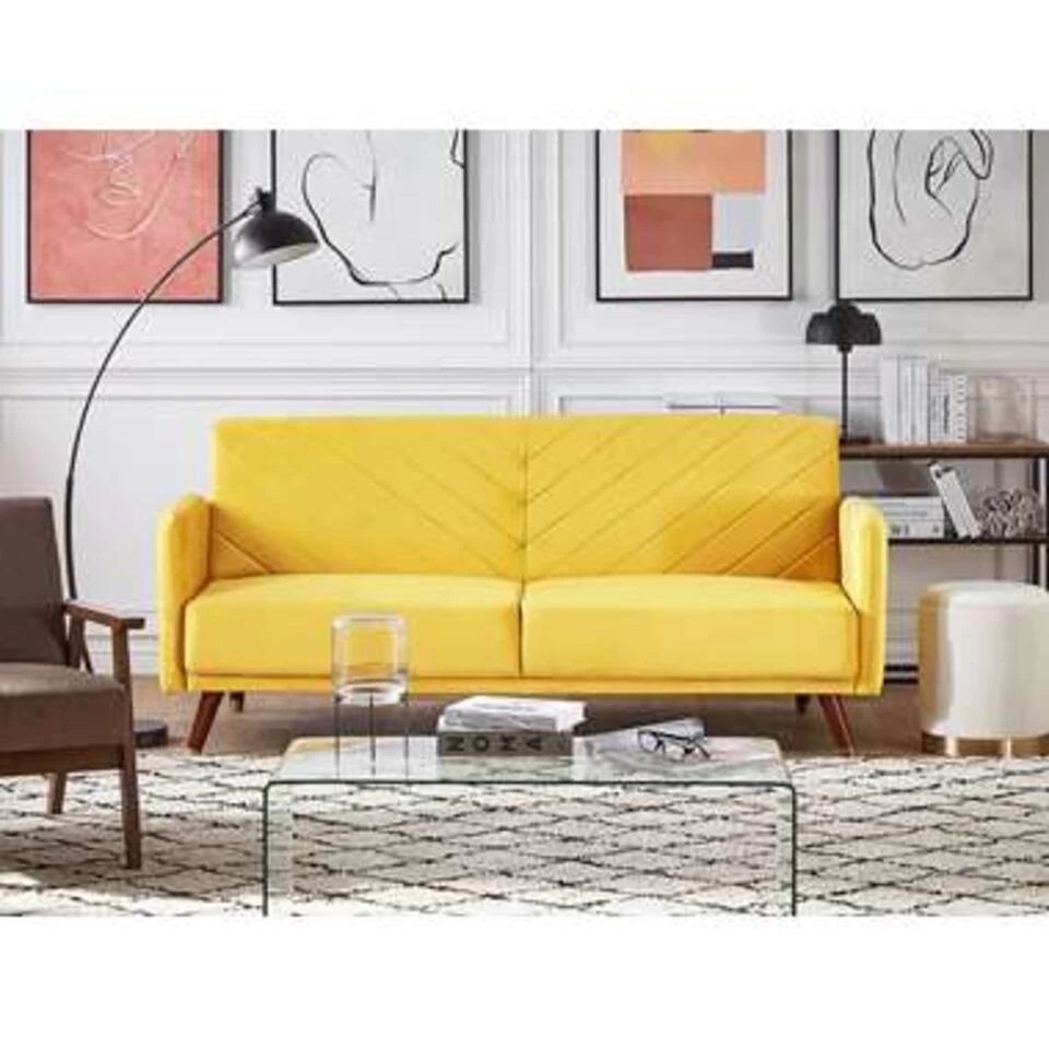 Beliani Driezitsbank - SENJA Geel Fluweel - Afbeelding 2