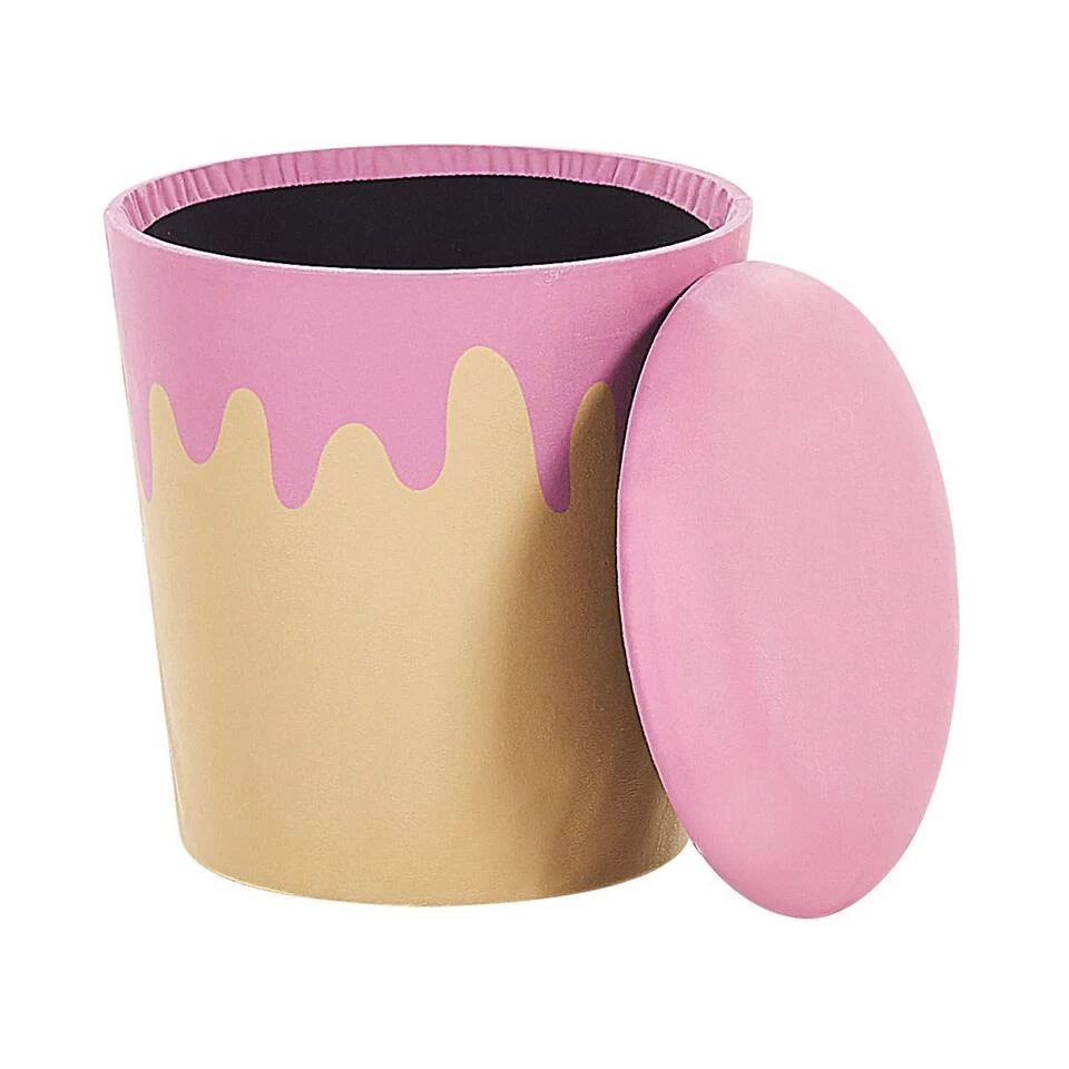 Beliani Poef MOUSEE - Beige Fluweel - Afbeelding 4