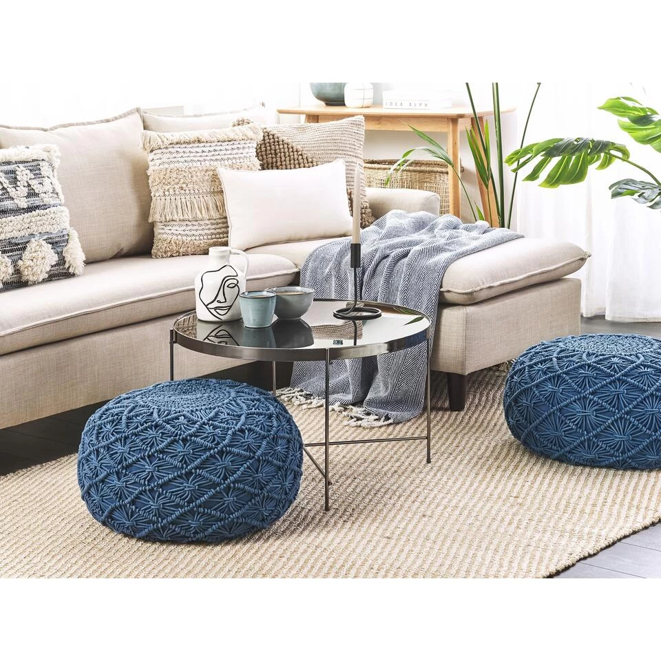 Beliani Poef BERKANE - Blauw Katoen - Afbeelding 2