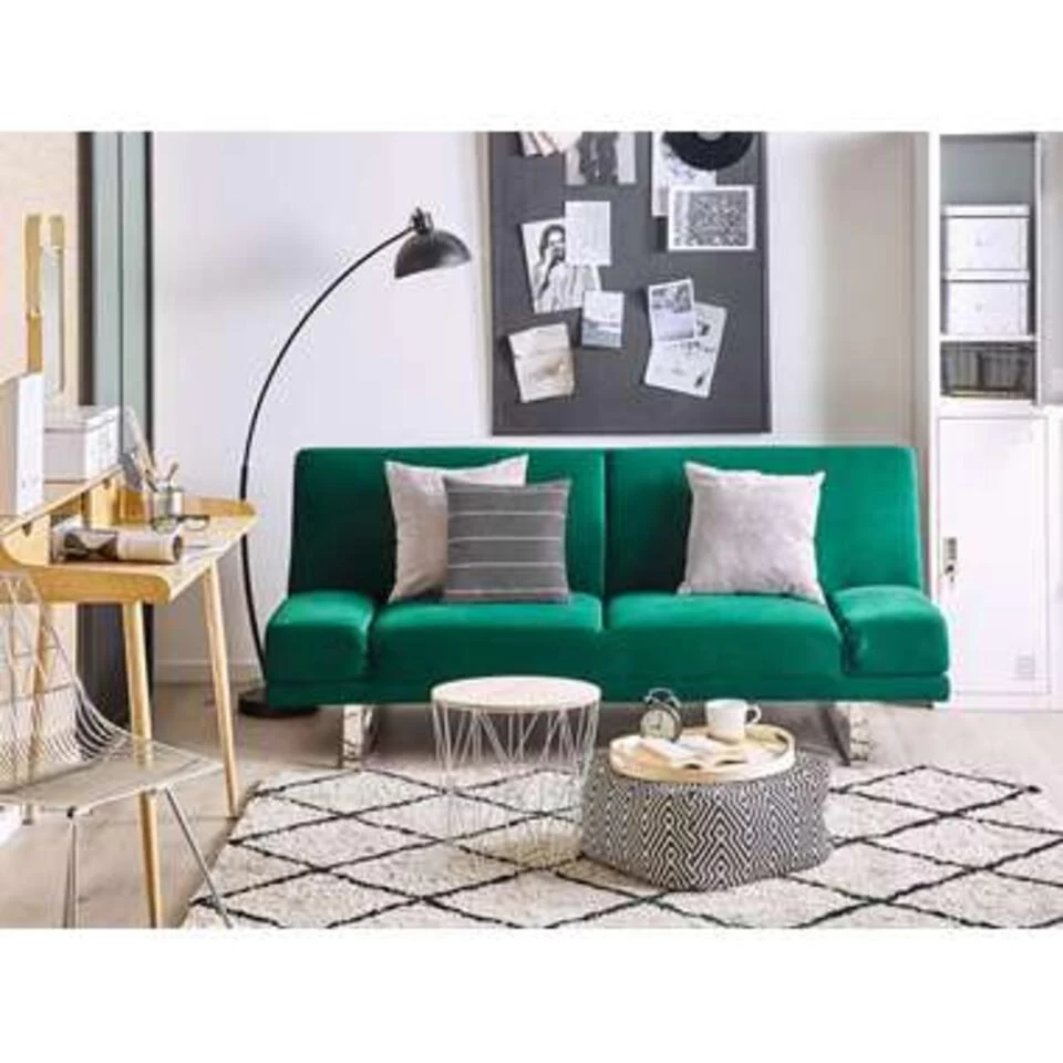 Beliani Slaapbank - YORK Groen Fluweel - Afbeelding 2