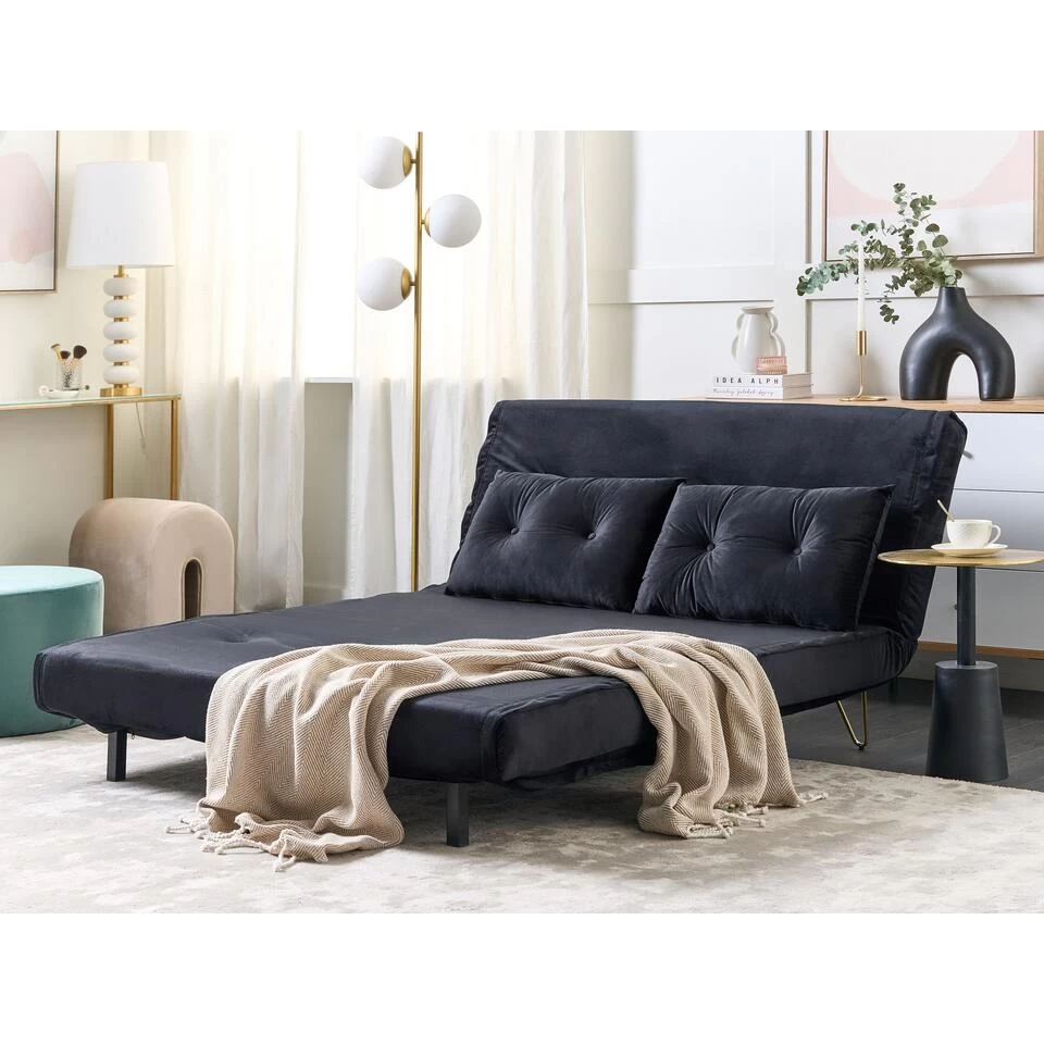 Beliani Tweezitsbank - VESTFOLD Zwart Fluweel - Afbeelding 4