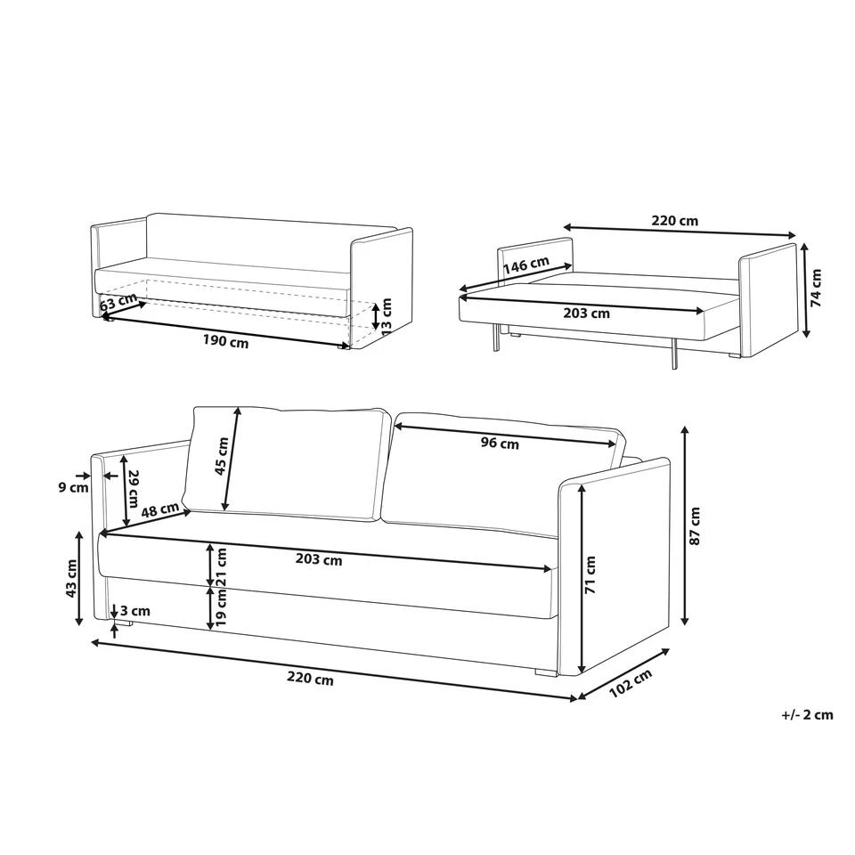 Beliani Driezitsbank - EKSJO Geel Fluweel - Afbeelding 3