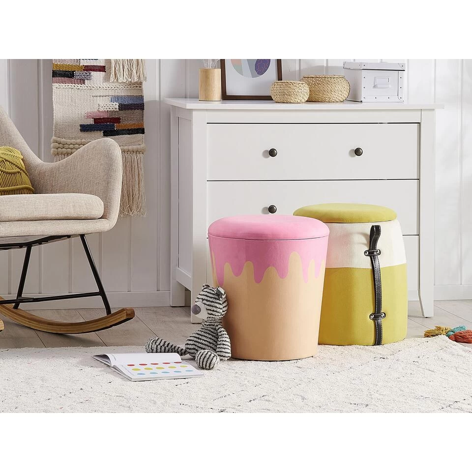 Beliani Poef MOUSEE - Beige Fluweel - Afbeelding 2