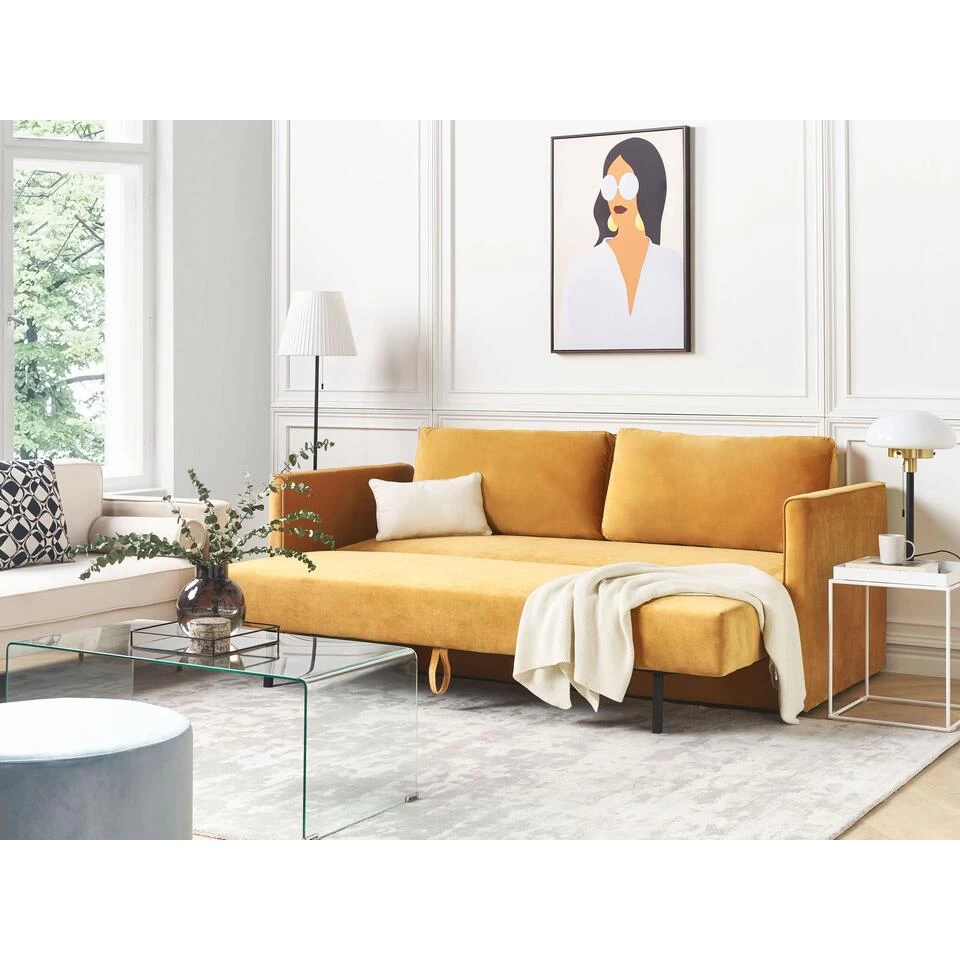 Beliani Driezitsbank - EKSJO Geel Fluweel - Afbeelding 4