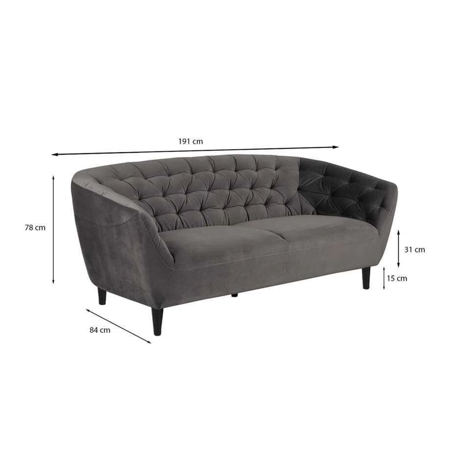 Bank Thyrza 3-zits - Fluweel - Donkergrijs - Afbeelding 3