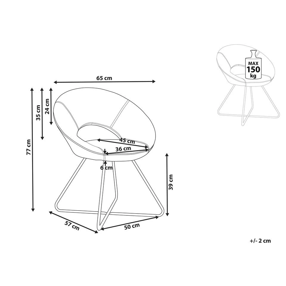 Beliani Fauteuil RACHEL - Beige Fluweel - Afbeelding 3