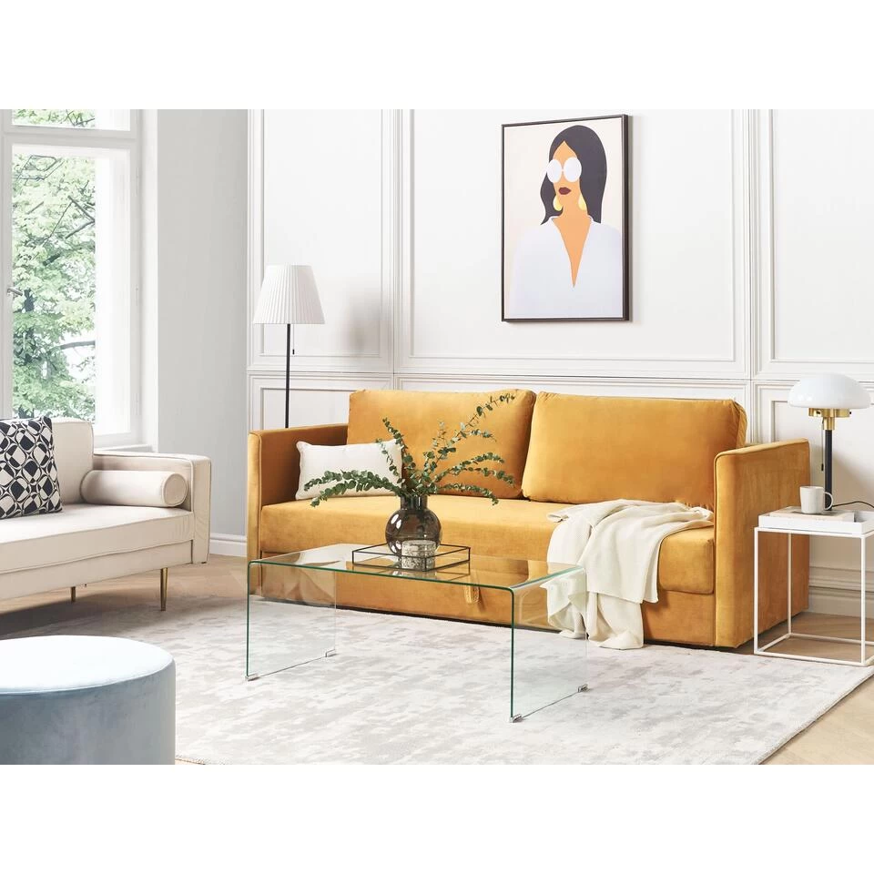 Beliani Driezitsbank - EKSJO Geel Fluweel - Afbeelding 2